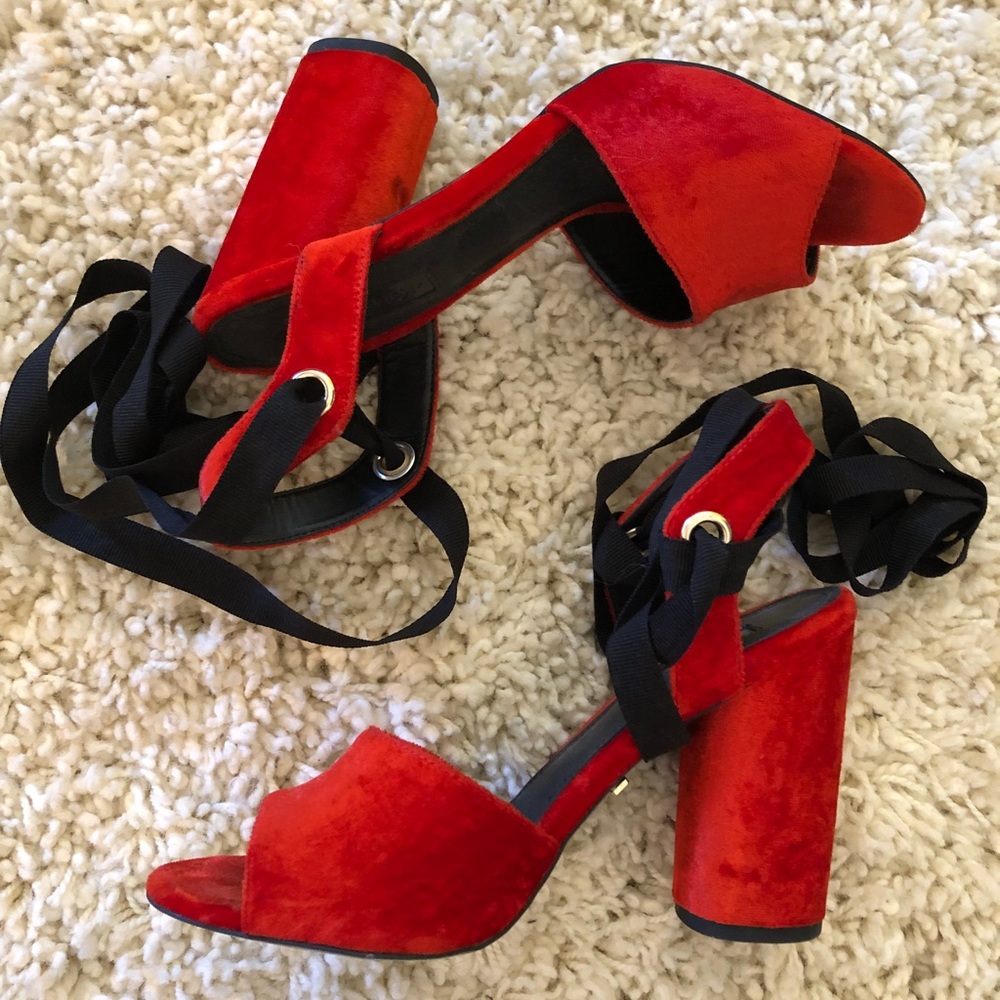 TOPSHOP Red Lace Up Heels
